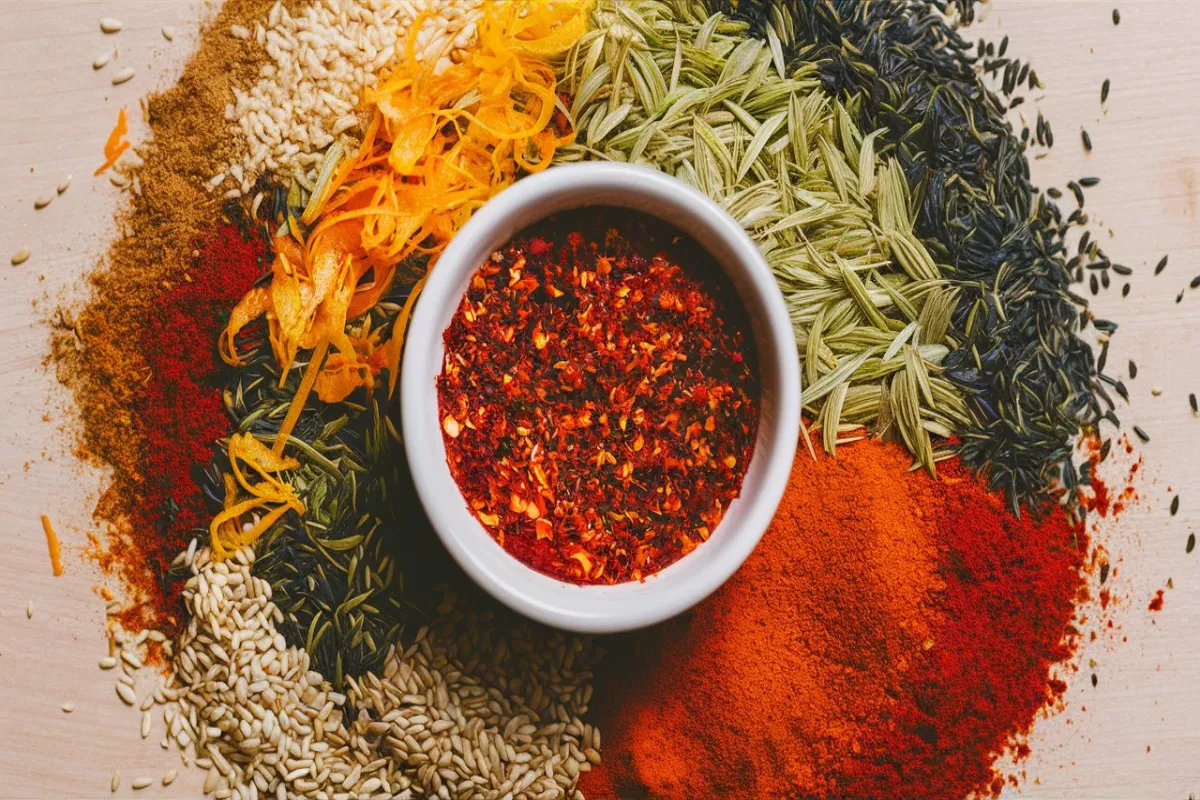Togarashi spice blend with chili peppers and sesame seeds