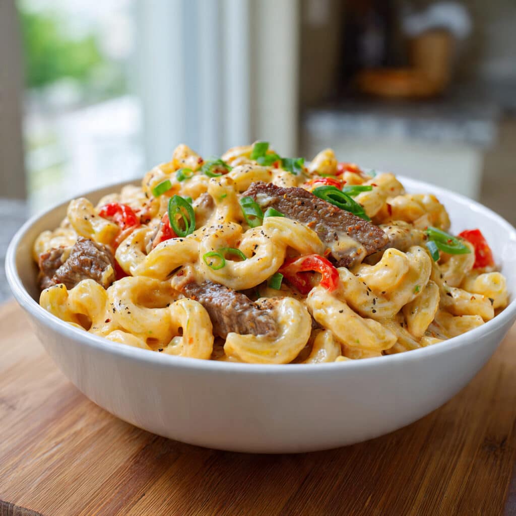 Steak and Pepper Jack Queso Mac