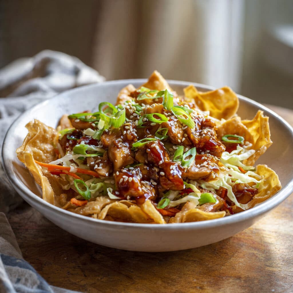 Teriyaki Chicken Wonton Bowls