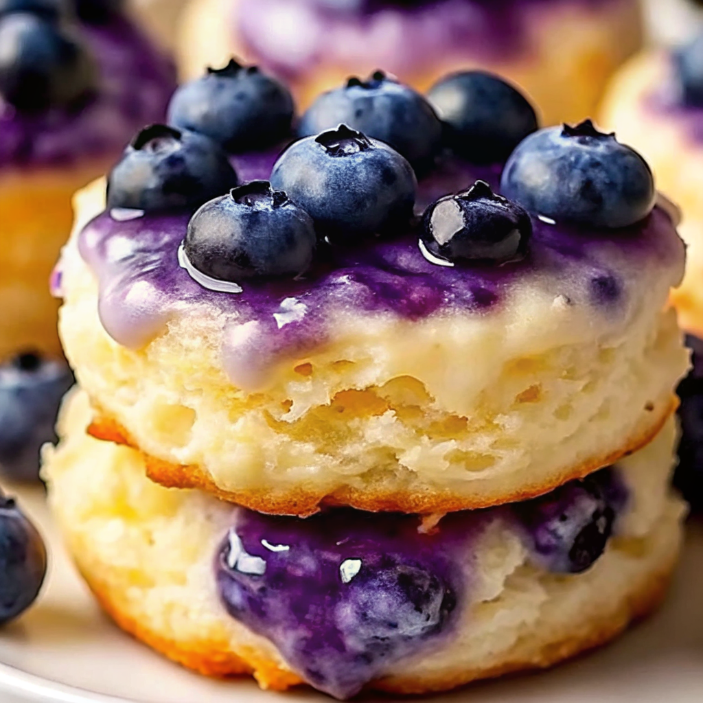 Buttery Blueberry Chaos - A golden, bubbly breakfast bake with a caramelized, crispy edge and juicy blueberries throughout, served warm with melting vanilla ice cream on top