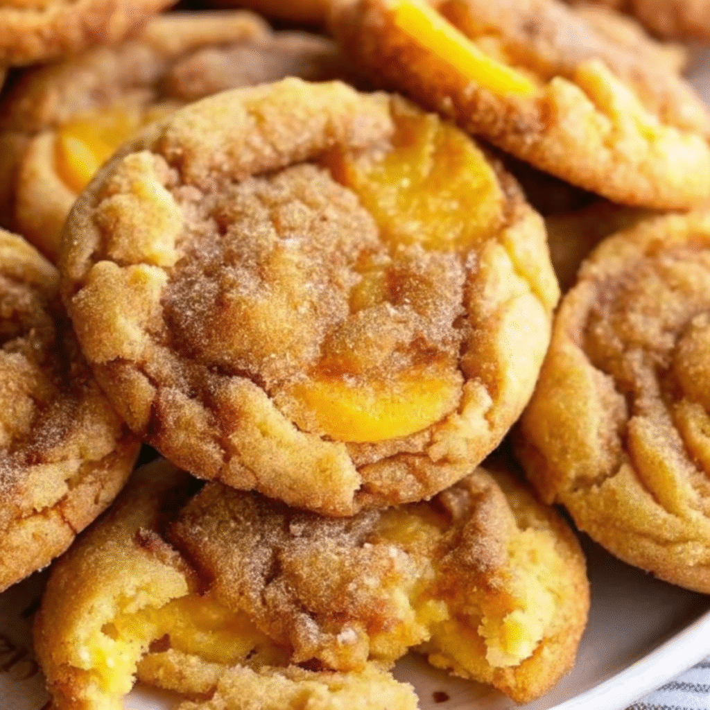 Soft and chewy cinnamon-sugar cookies filled with homemade peach cobbler filling and topped with buttery crumble and sweet glaze