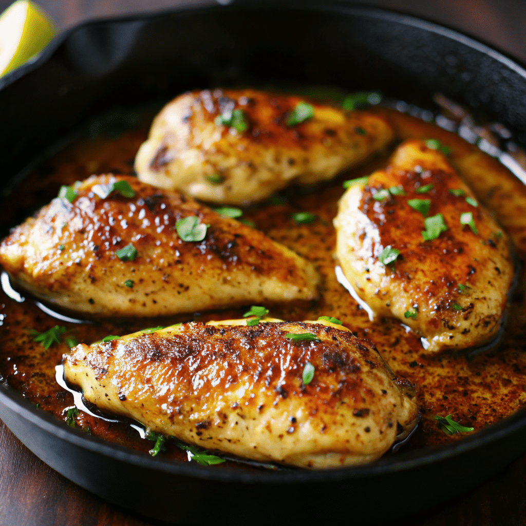 Golden brown melt in your mouth chicken breast with crispy parmesan mayo topping on white plate