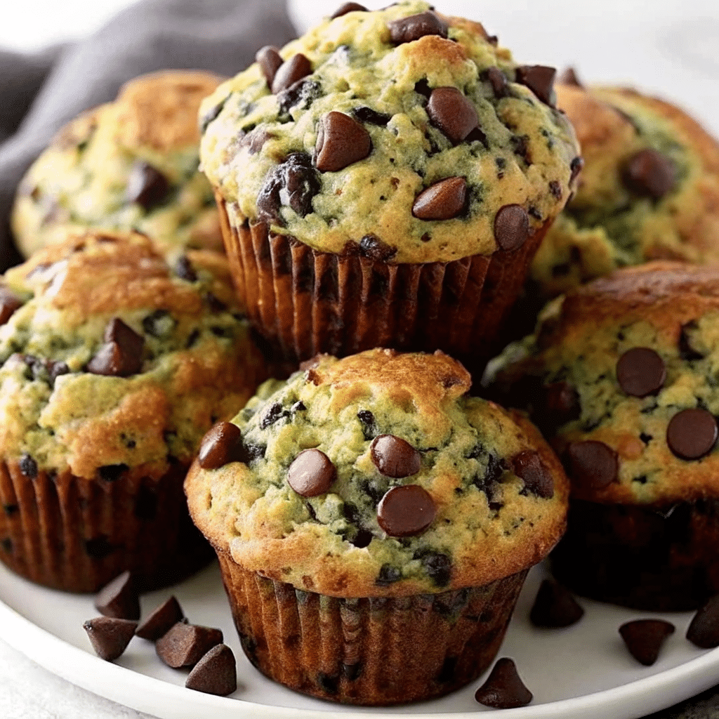 Golden brown chocolate chip zucchini muffins arranged on a white cooling rack with mini chocolate chips scattered around
