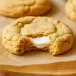 Soft, golden-brown pumpkin Cheesecake cookies rolled in cinnamon sugar with a creamy white cream cheese filling visible in the center