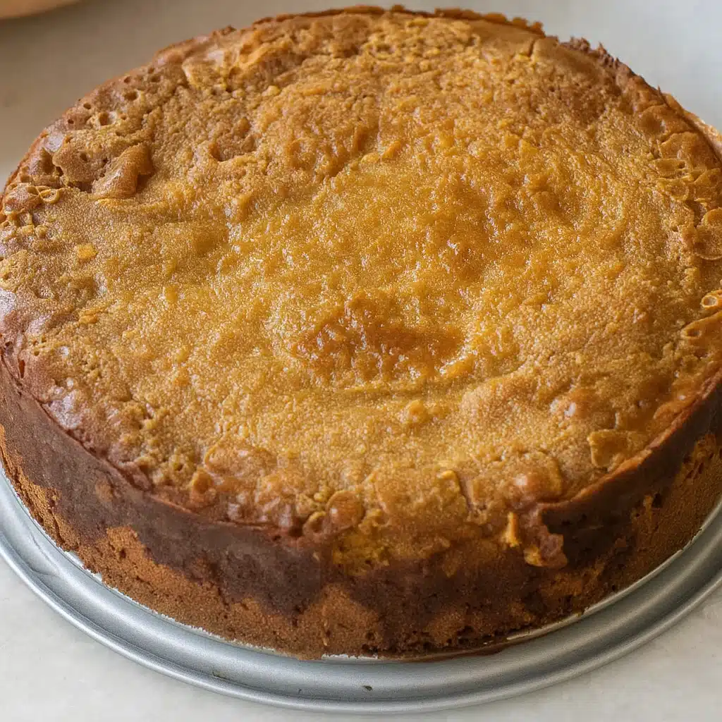 Golden brown pumpkin gooey butter cake cut into squares showing the creamy, gooey pumpkin filling on top of a tender cake crust base