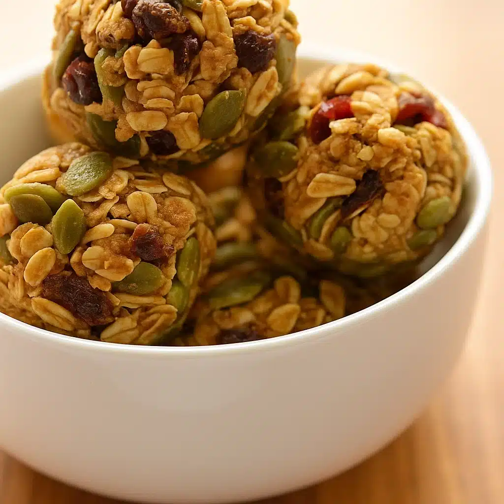 No-bake pumpkin breakfast bites made with oats and chocolate chips arranged on a white plate