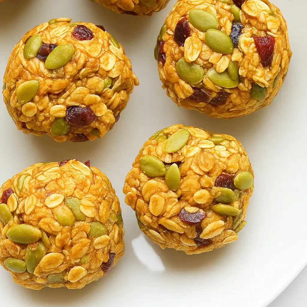 No-bake pumpkin breakfast bites made with oats and chocolate chips arranged on a white plate