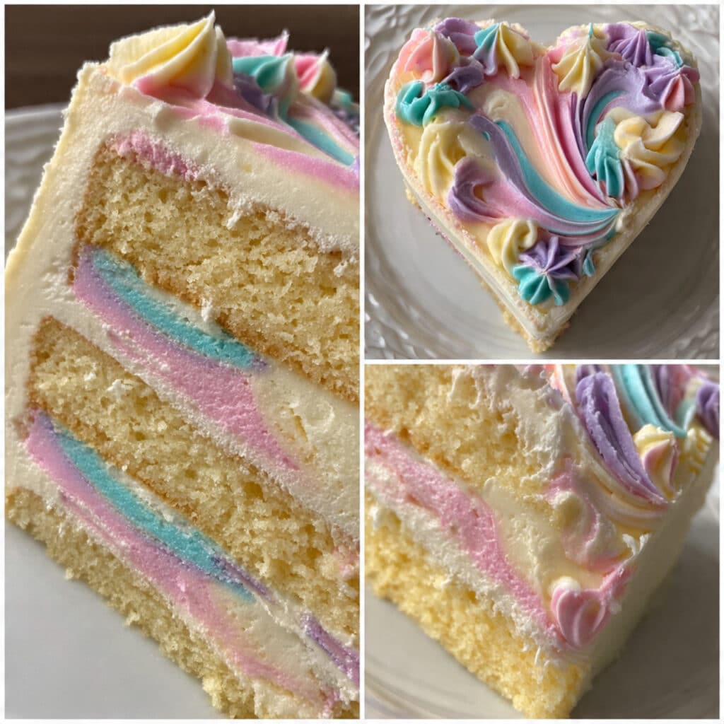 Unicorn Heart Cake Recipe: A Magical Dessert for Every Celebration 8 Unicorn Heart Cake features tender vanilla cake layers swirled with pastel colors, creamy buttercream frosting, and magical decorations including sprinkles, edible glitter, and sugar crystals.