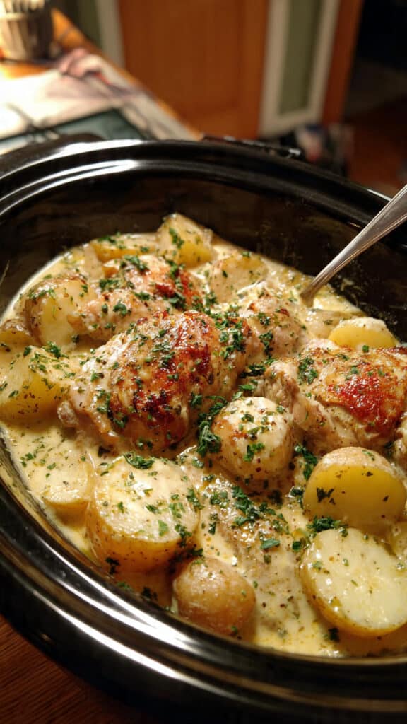 Crockpot Garlic Parmesan Chicken and Potatoes