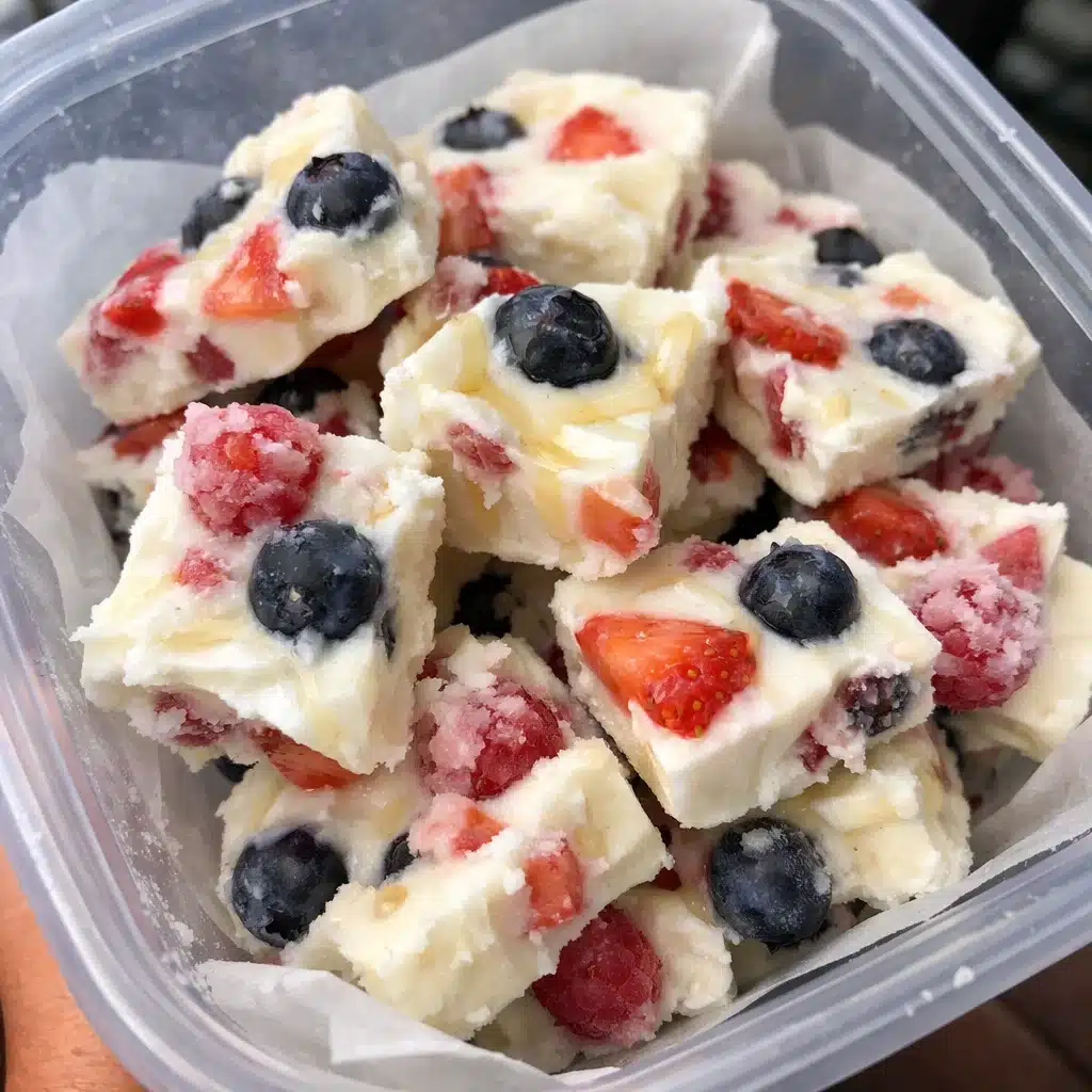Frozen yogurt bites are the easiest healthy snack you'll ever make! Creamy Greek yogurt mixed with honey and vanilla, studded with fresh fruit