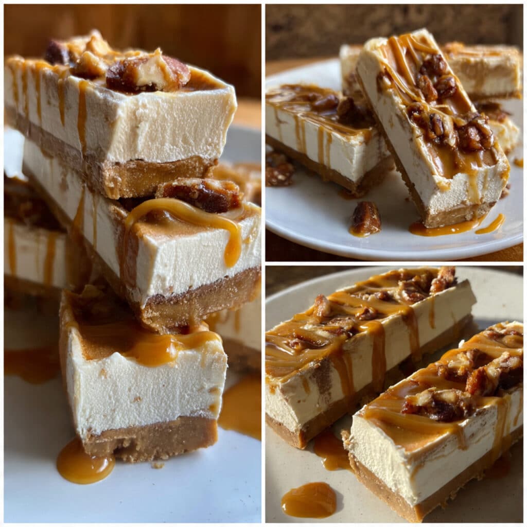 Peanut butter frozen yogurt bars with chocolate peanut butter cup pieces, sliced and arranged on parchment paper