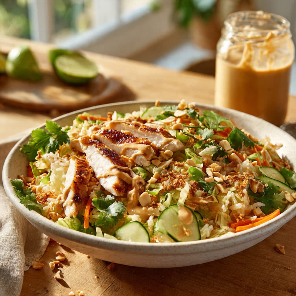 Chicken Crispy Rice Salad with Peanut Dressing