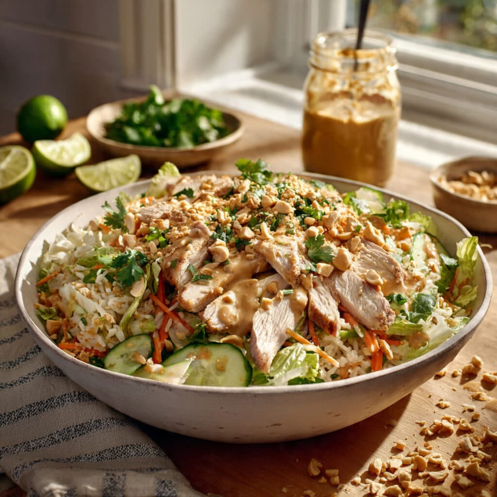 Chicken Crispy Rice Salad with Peanut Dressing