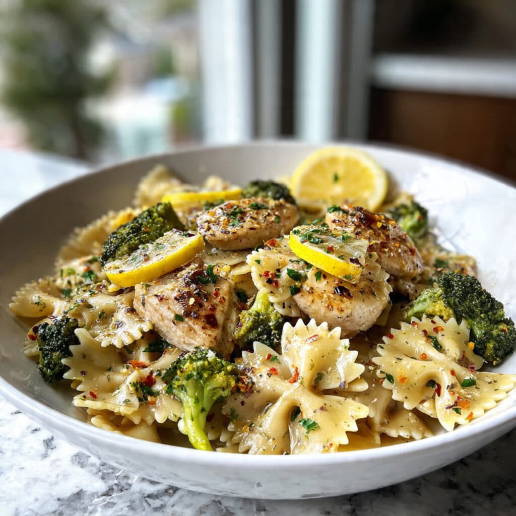 Cowboy Butter Lemon Bowtie Chicken with Broccoli