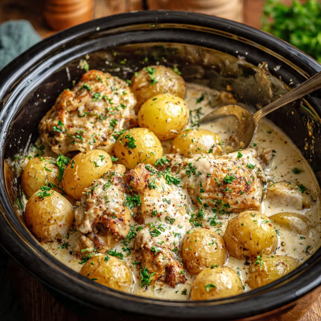 Crockpot Garlic Parmesan Chicken and Potatoes
