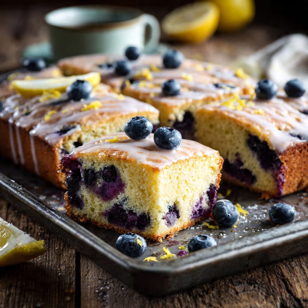 Lemon Blueberry Sheet Cake with Lemon Glaze