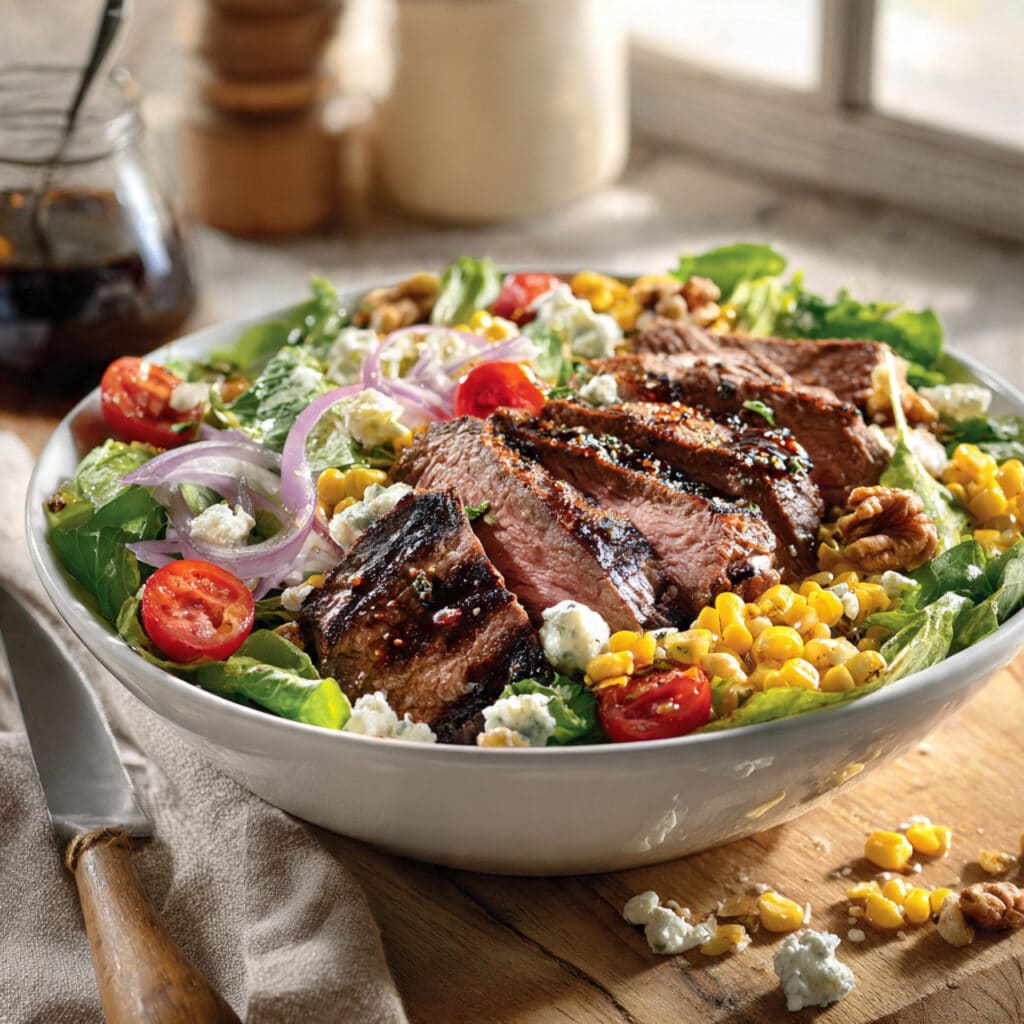 Grilled Balsamic Steak Salad with Gorgonzola and Corn