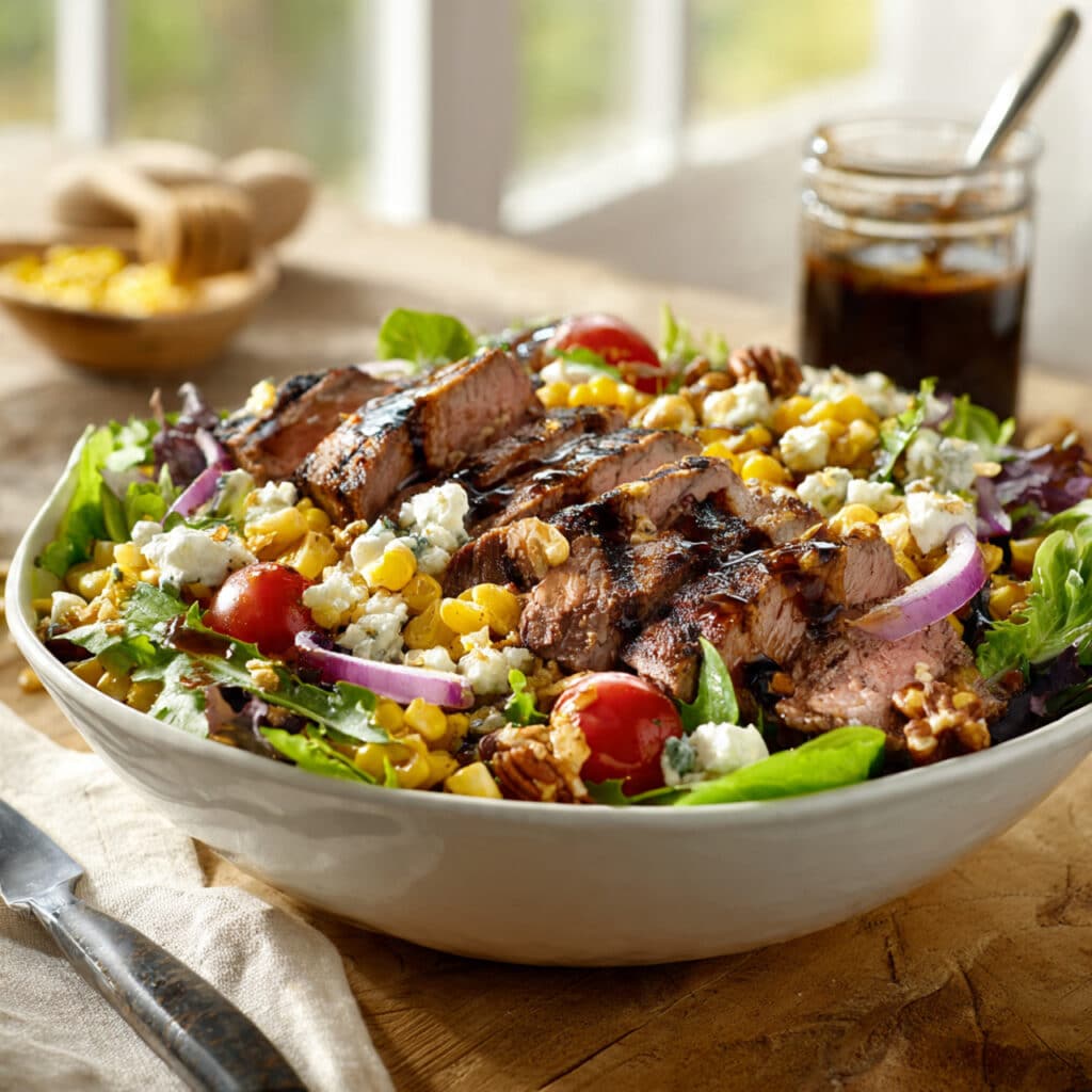 Grilled Balsamic Steak Salad with Gorgonzola and Corn