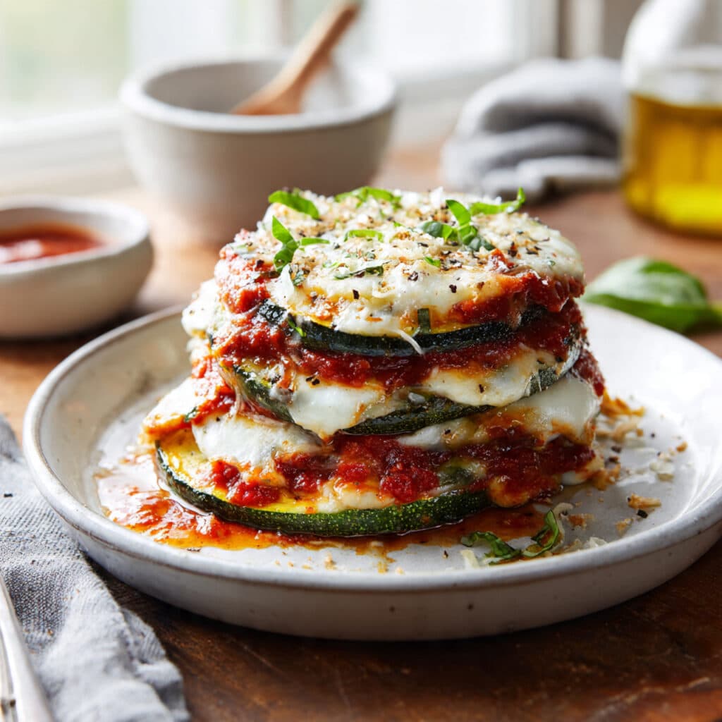 Layered Zucchini Ricotta Melts with Marinara