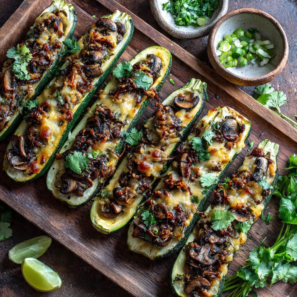 Stuffed Zucchini with Mushrooms and Onions