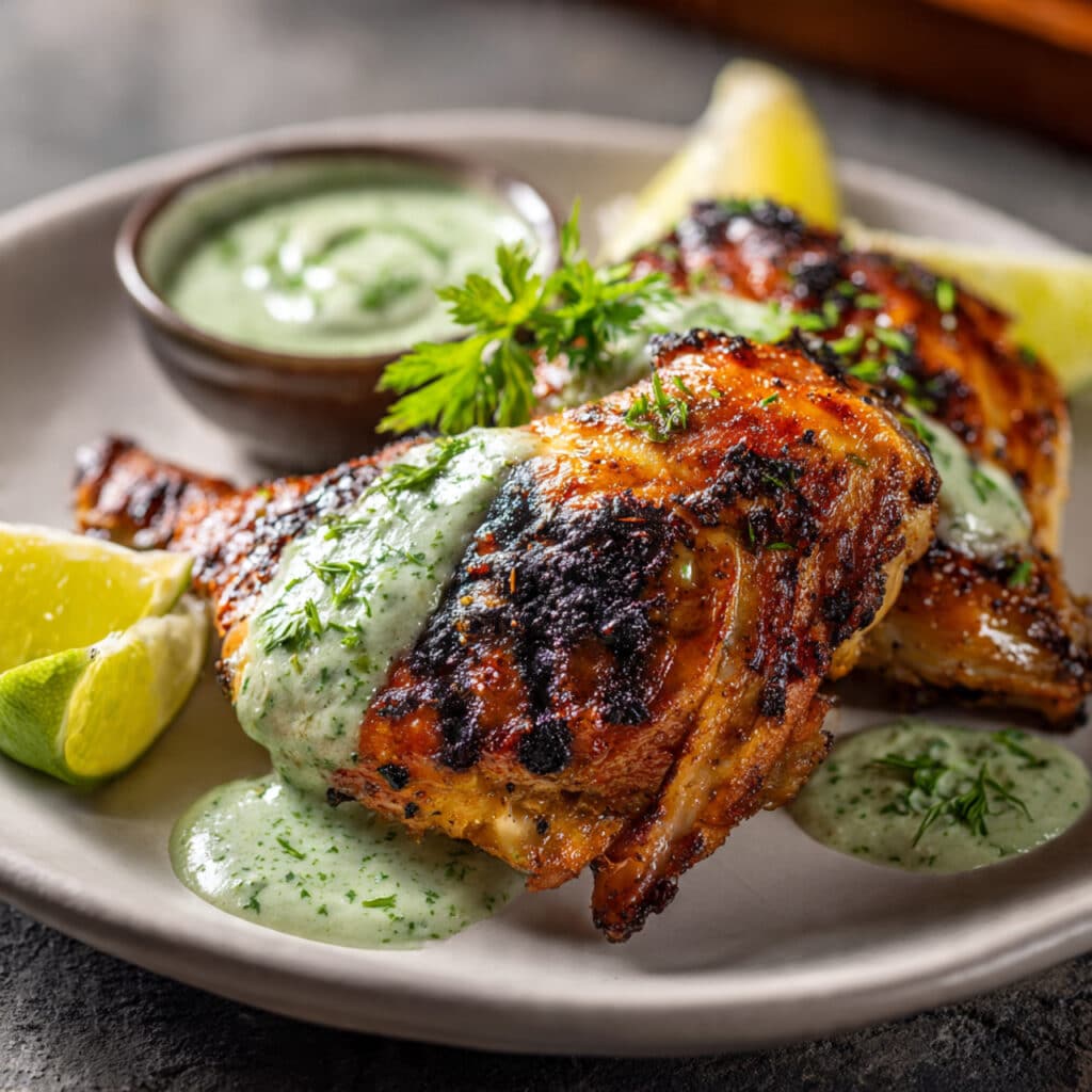 Peruvian Grilled Chicken with Creamy Green Sauce
