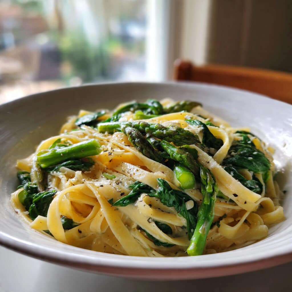 Fettuccine with Spinach and Asparagus