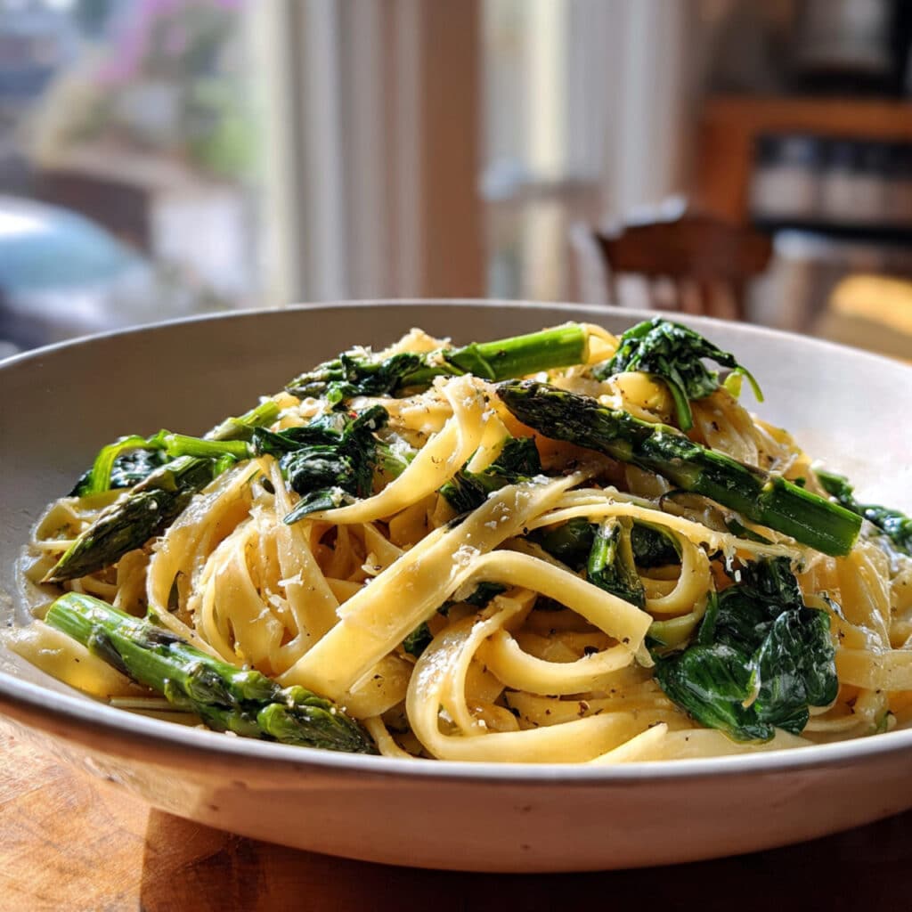 Fettuccine with Spinach and Asparagus
