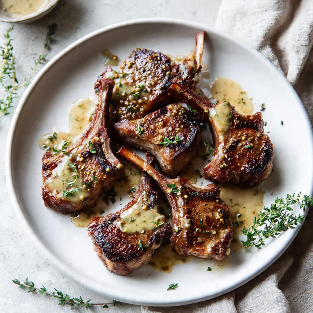 Lamb Chops with Mustard Thyme Sauce