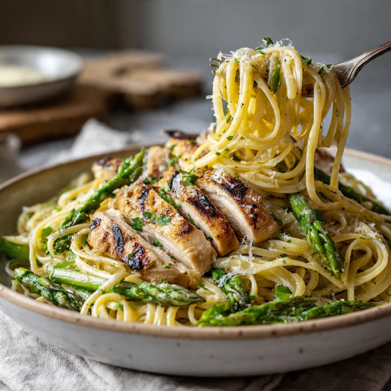 Lemon Asparagus Pasta with Grilled Chicken