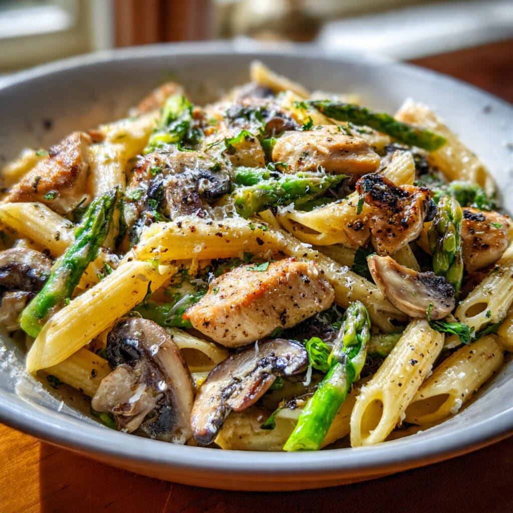 Mushroom and Asparagus Chicken Penne