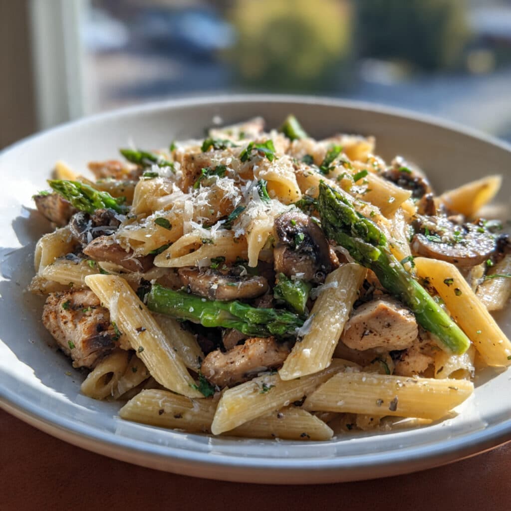 Mushroom and Asparagus Chicken Penne