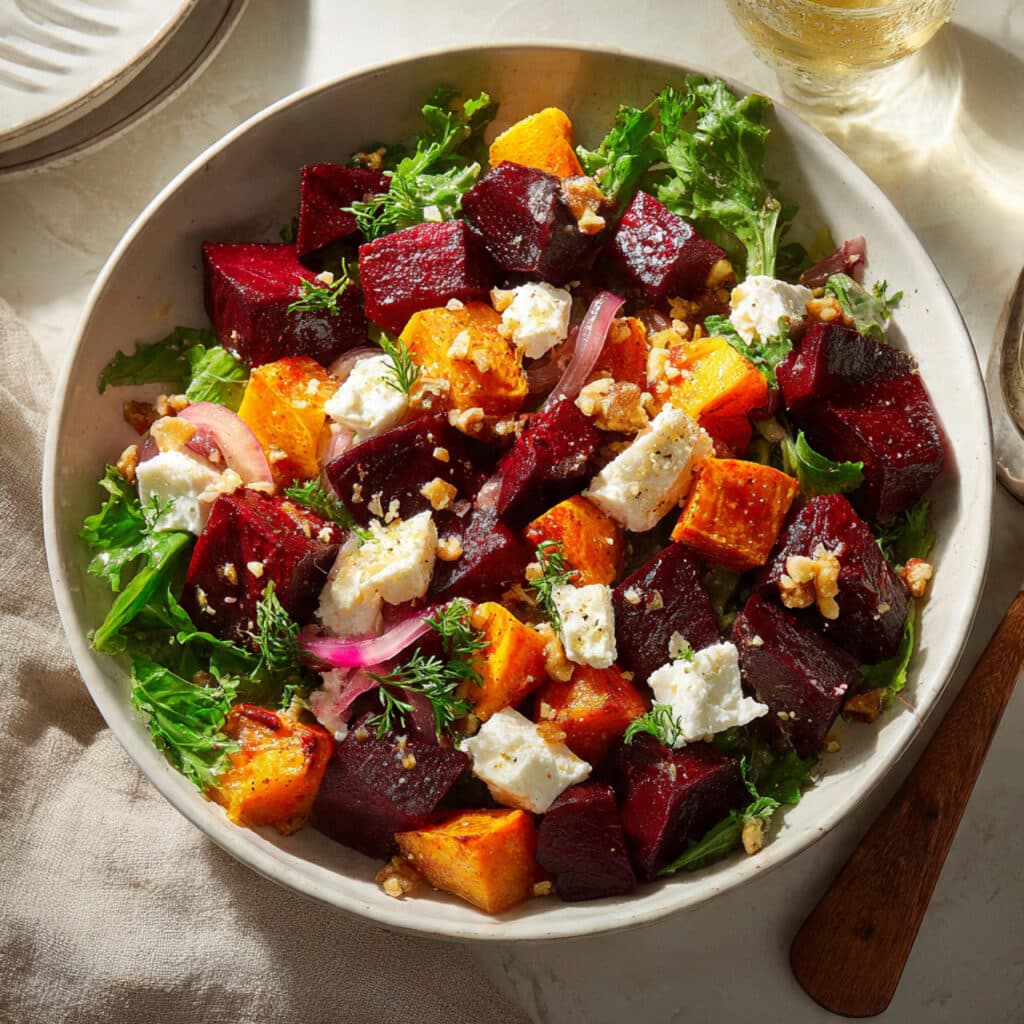 Roasted Beet Salad with Sweet Potato & Feta