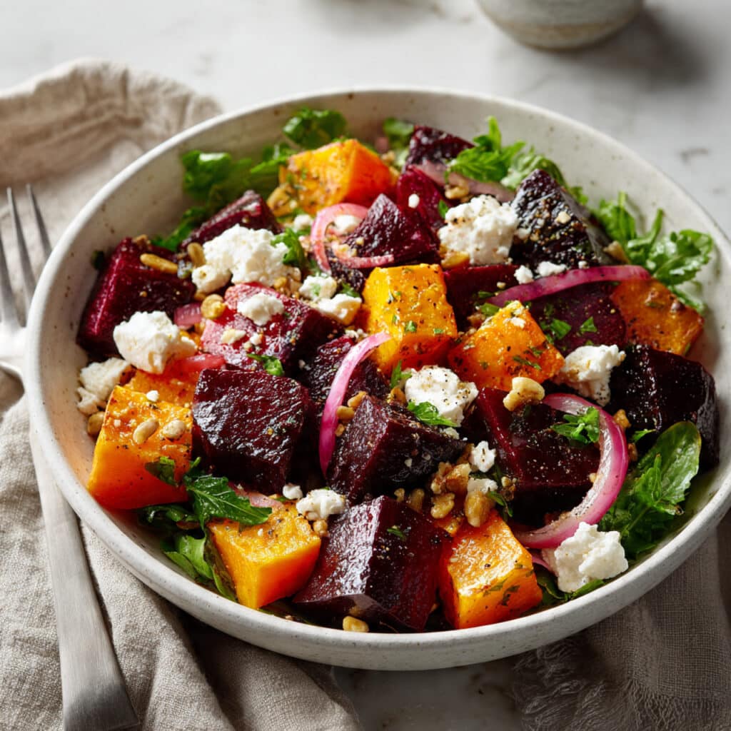 Roasted Beet Salad with Sweet Potato & Feta