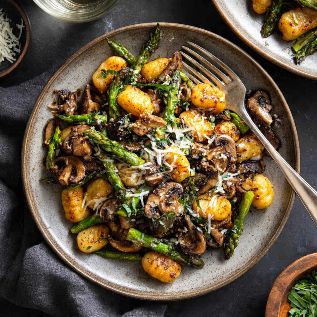 Sheet Pan Asparagus Mushroom Gnocchi