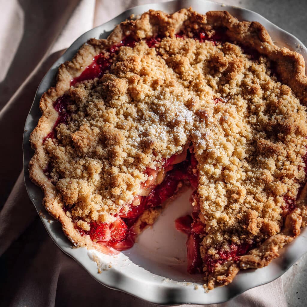 Strawberry Rhubarb Pie with Crumb Topping