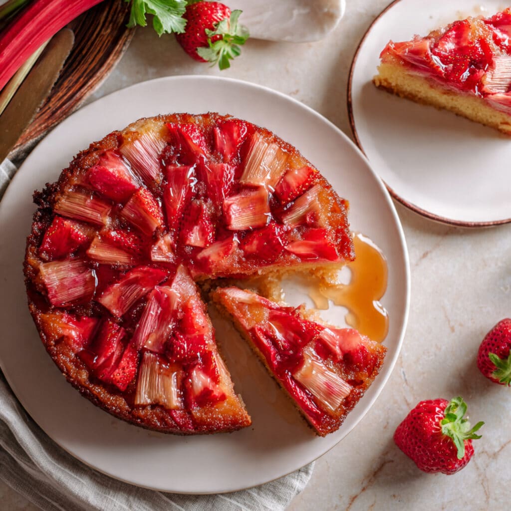 Strawberry Rhubarb Upside Down Cake