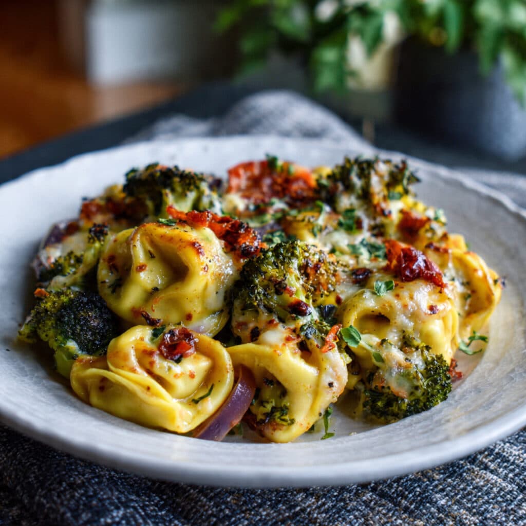 Sheet Pan Broccoli Tortellini Bake