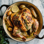 Creamy Lemon Herb Pot Roasted Whole Chicken