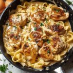 One Pan Creamy Garlic Butter Chicken with Egg Noodles