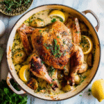 Creamy Lemon Herb Pot Roasted Whole Chicken