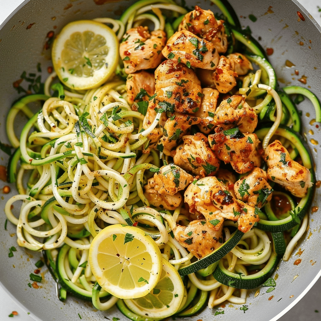 Garlic Butter Chicken Bites Recipe with Zucchini Noodles