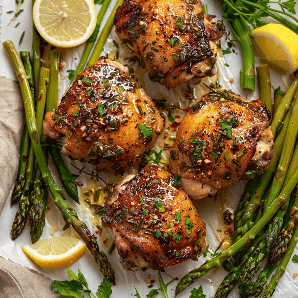 Garlic Herb Butter Chicken Thighs with Asparagus